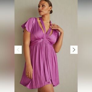 By Anthropologie Deep V-Neck Vibrant Mini Dress Sleeveless Purple Fuscia Size 8p